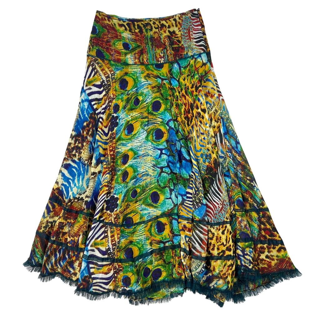 Vintage Y2k 90s Tunique Peacock Zebra Leopard Animal Print Maxi Skirt (Sz L)